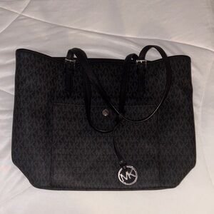 Michael Kors Black Signature Logo Tote with MK Charm